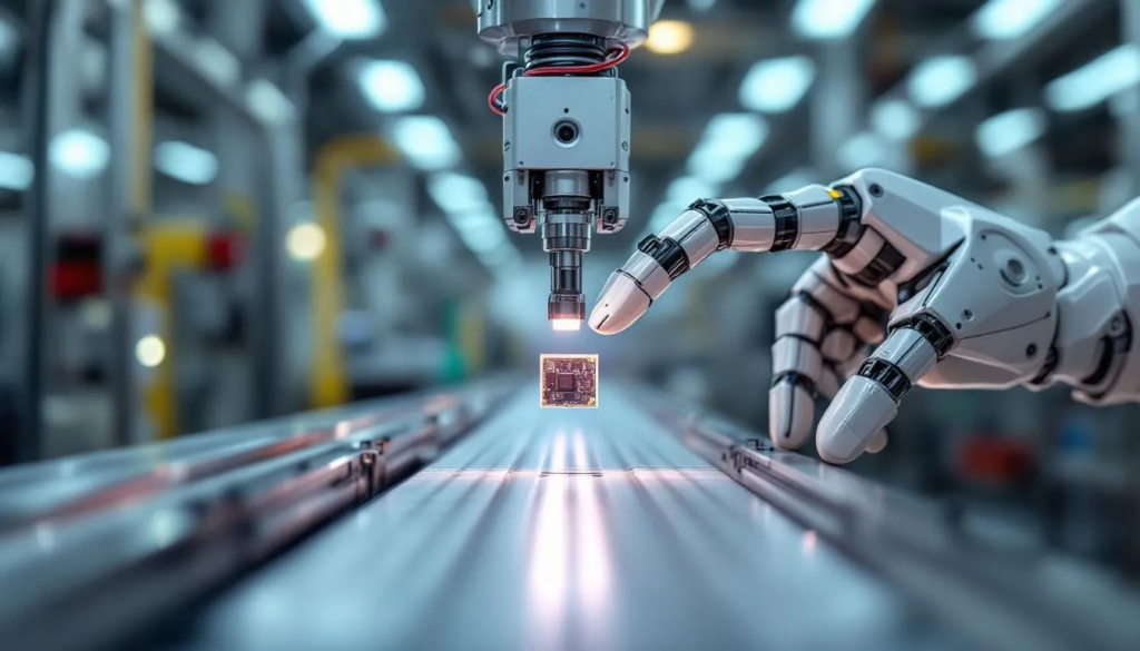 Robotic gripper sorting delicate electronics in an automated warehouse.