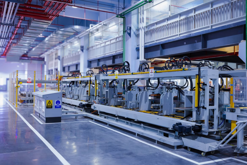 Automated machinery operates on a production line, without human involvement
