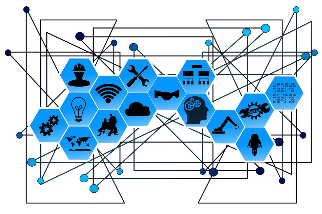 A graphic detailing a digitally interconnected web.